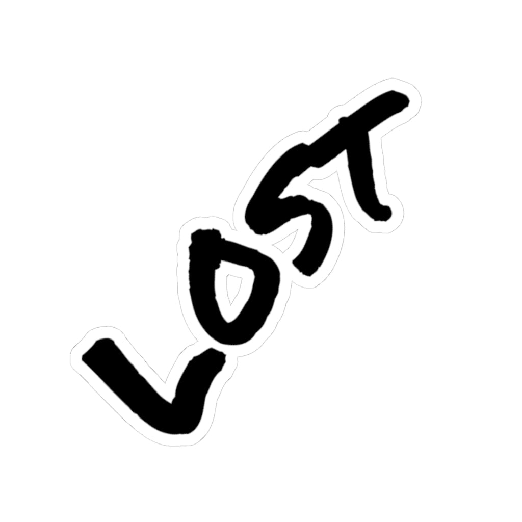"LOST" Script Kiss-Cut Sticker — Black Handwritten Decal for Laptops, Journals & Skateboards