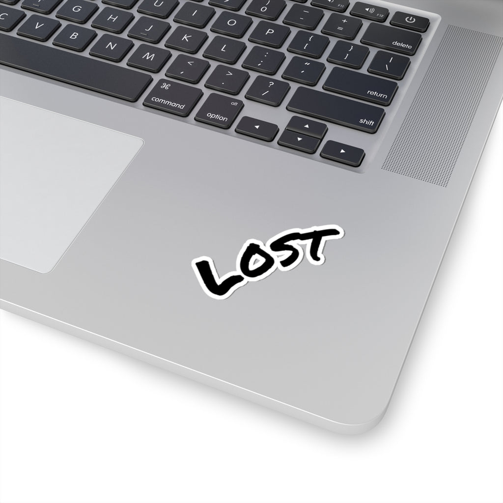 "LOST" Script Kiss-Cut Sticker — Black Handwritten Decal for Laptops, Journals & Skateboards