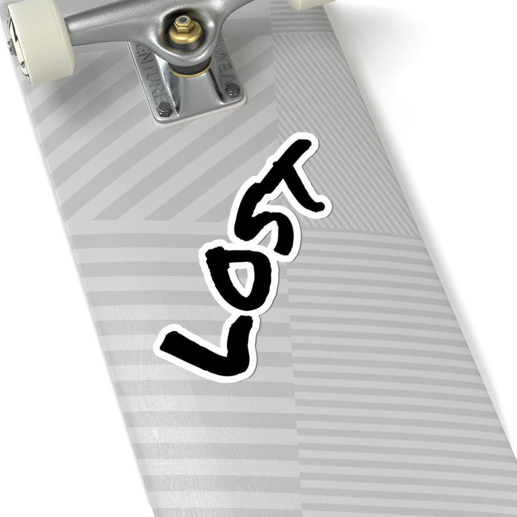 "LOST" Script Kiss-Cut Sticker — Black Handwritten Decal for Laptops, Journals & Skateboards