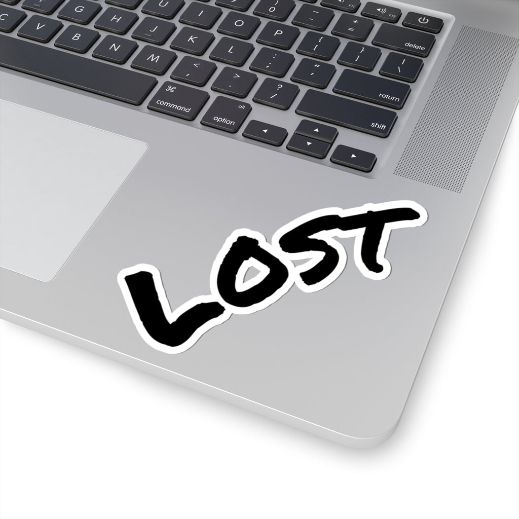 "LOST" Script Kiss-Cut Sticker — Black Handwritten Decal for Laptops, Journals & Skateboards