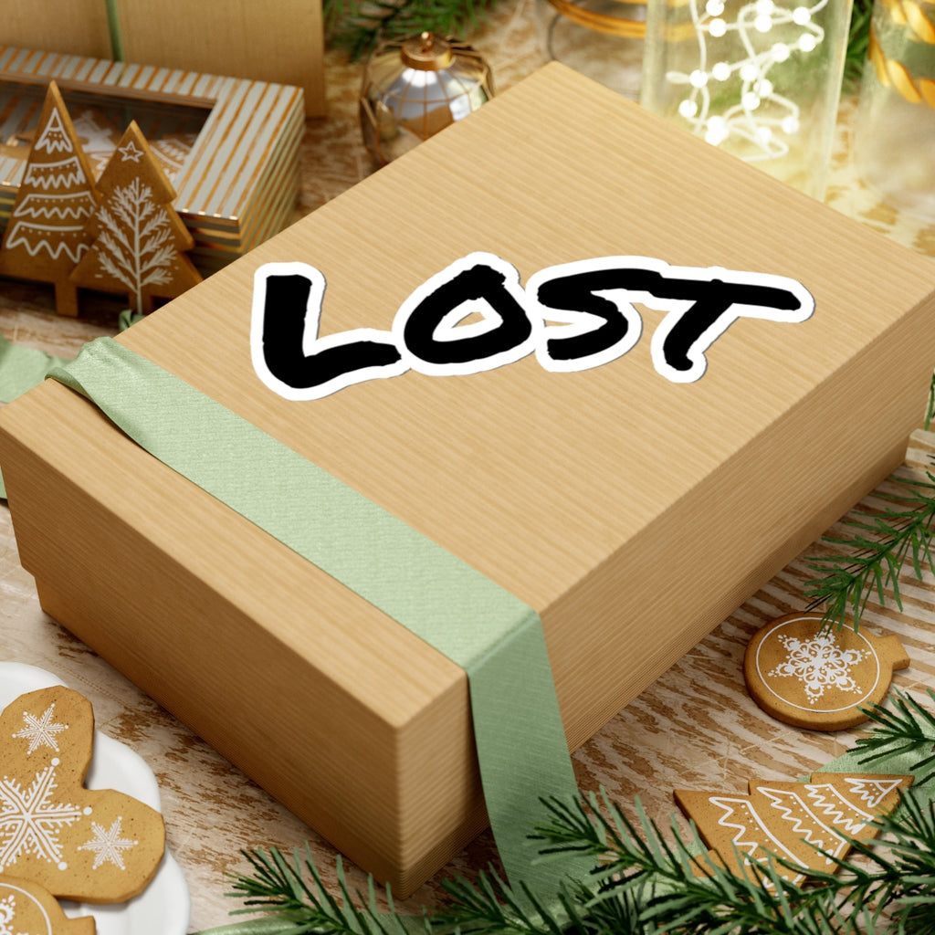 "LOST" Script Kiss-Cut Sticker — Black Handwritten Decal for Laptops, Journals & Skateboards