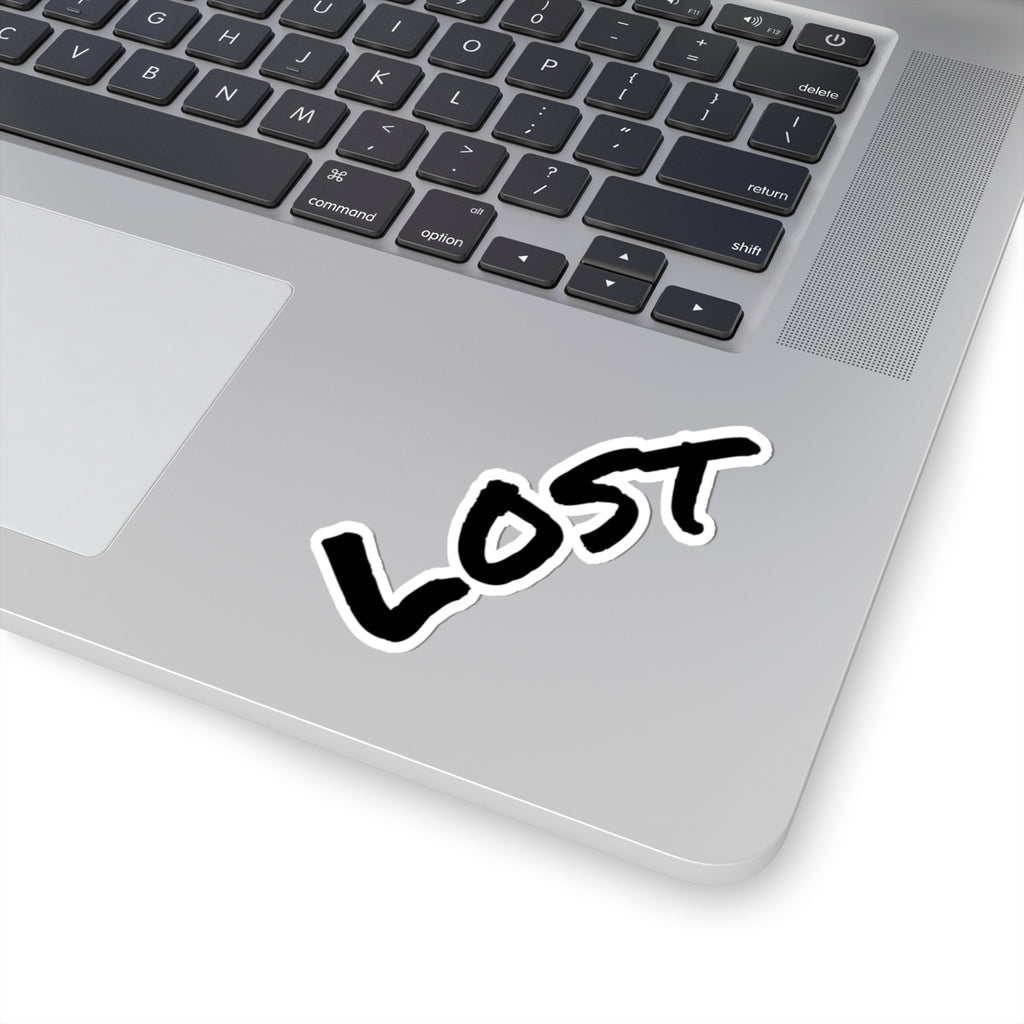 "LOST" Script Kiss-Cut Sticker — Black Handwritten Decal for Laptops, Journals & Skateboards