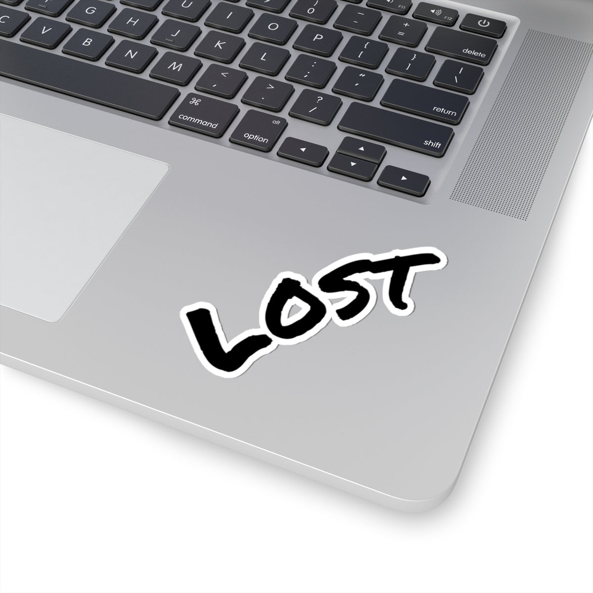 "LOST" Script Kiss-Cut Sticker — Black Handwritten Decal for Laptops, Journals & Skateboards